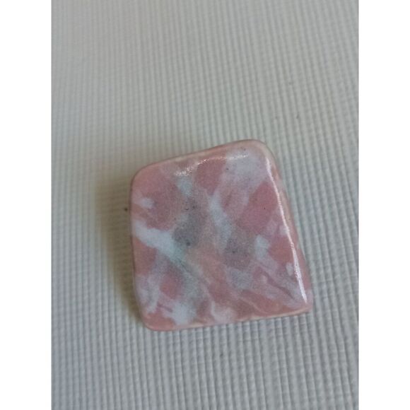 Hand Crafted Pink and White Trapezoid Shaped Stone Clay Oversized Stud Earrings - Picture 3 of 9
